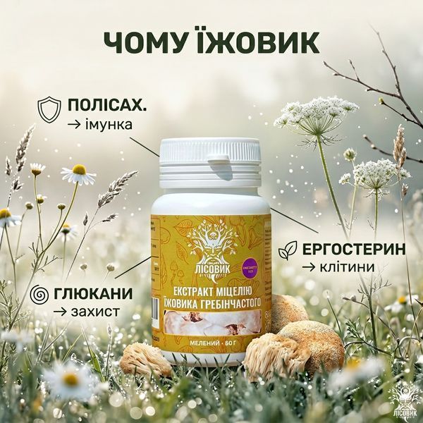 Екстракт міцелію Їжовика гребінчастого, мелений 50 г Мікродозинг фото