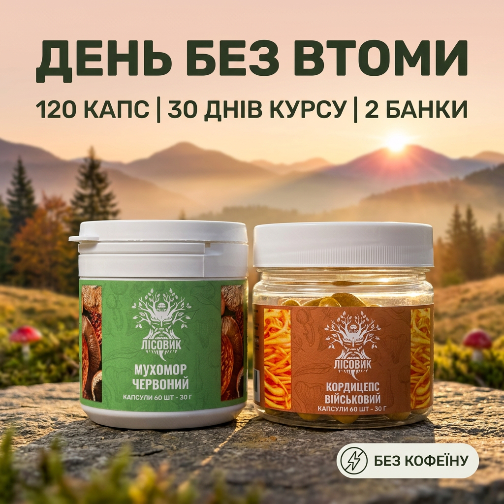 Курс Активный день Лісовик — кордицепс и красный мухомор в наборе