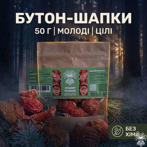 Нерозкриті капелюшки червоного мухомору 50 г Мікродозинг фото