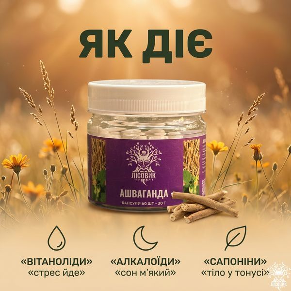 Ашваганда у капсулах 60 шт по 0,5 г Мікродозинг фото