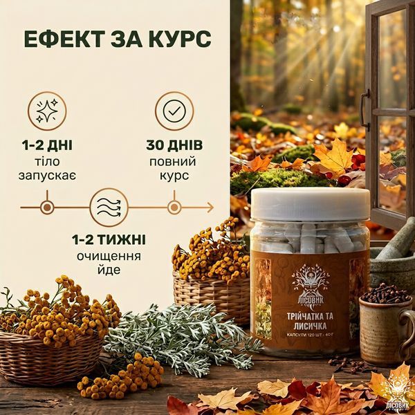 Трійчатка з лисичкою протипаразитна в капсулах 120 шт по 0,5 г Мікродозинг фото
