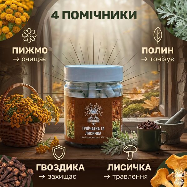Трійчатка з лисичкою протипаразитна в капсулах 120 шт по 0,5 г Мікродозинг фото