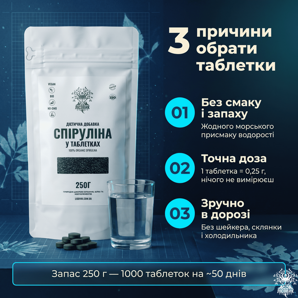 Спіруліна у таблетках 250 г Мікродозинг фото