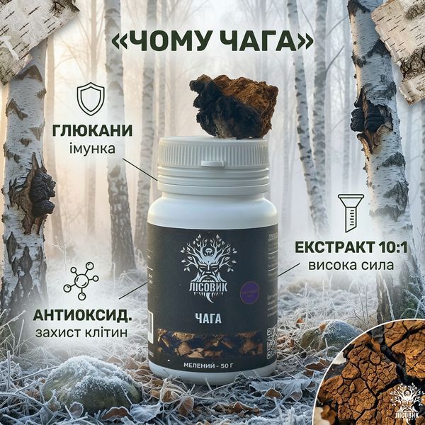 Чага березова, екстракт 10:1, мелений 50 г Мікродозинг фото