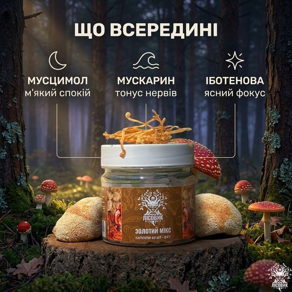 Золотой микс в капсулах 60 шт по 0,4 г, Лісовик &mdash; фото товара