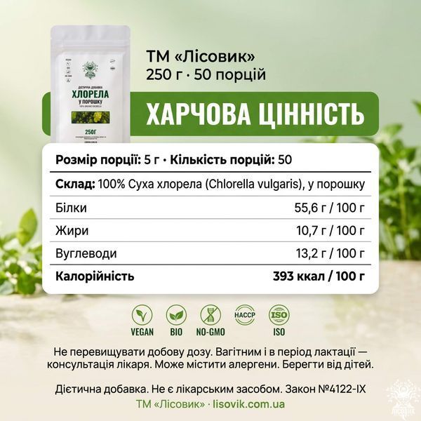 Хлорела у порошку 250 г Мікродозинг фото