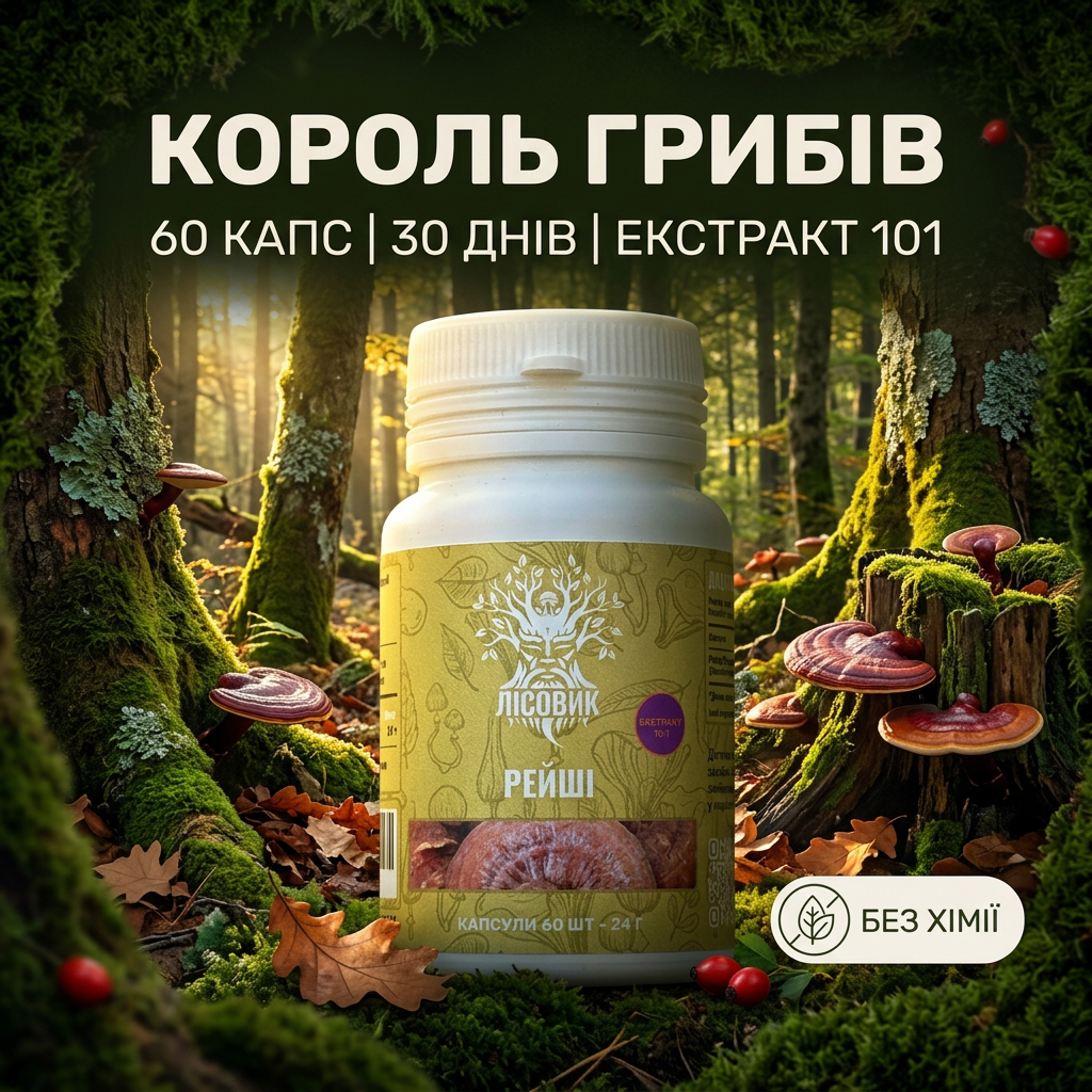 Рейши, экстракт 10:1 молотый 50 г Лісовик
