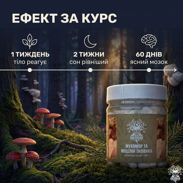 Микс мицелия Ежовика с красным мухомором в капсулах 120 шт по 0,5 г Микродозинг фото