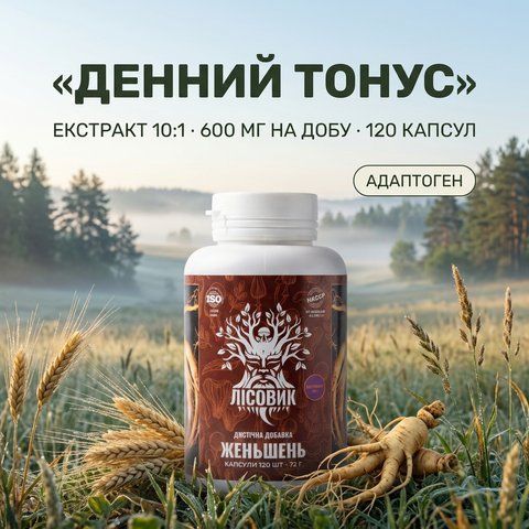 Женьшень, екстракт 10:1, капсули 120 шт по 0.6 г, Лісовик &mdash; фото товару