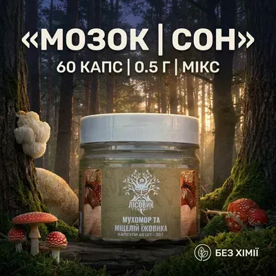 Микс мухомора и мицелия ежовика, 60 капсул — Лісовик