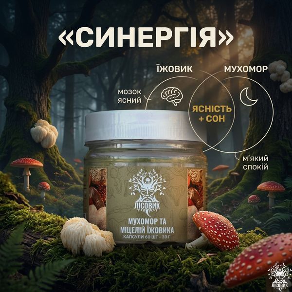 Микс мицелия Ежовика с красным мухомором в капсулах 60 шт по 0,5 г Микродозинг фото