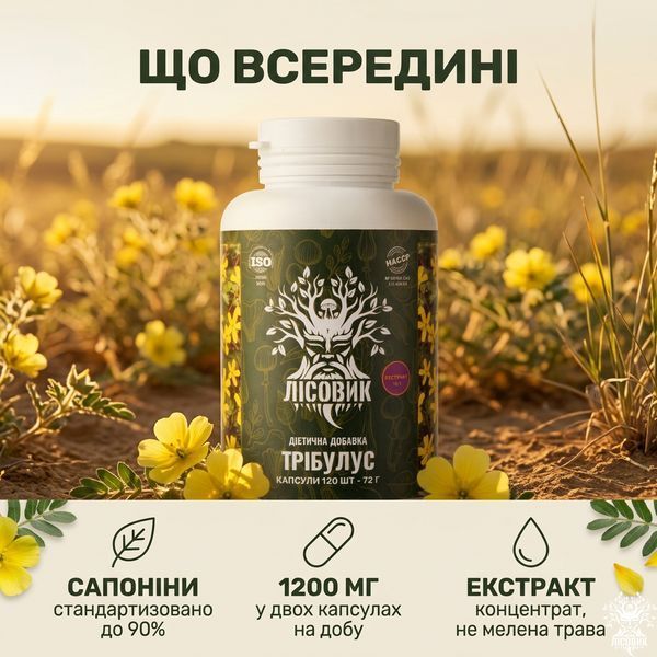 Трибулус, экстракт, капсулы 120 шт по 0.6 г, Лісовик &mdash; фото товара