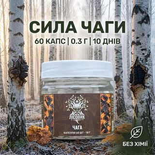 Чага берёзовая в капсулах Лісовик, 60 капсул по 0,3 г